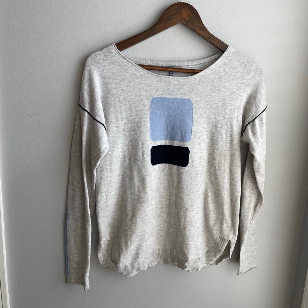 Lisa Todd Block Party Sweater Gray Blue Geometric Lightweight size S